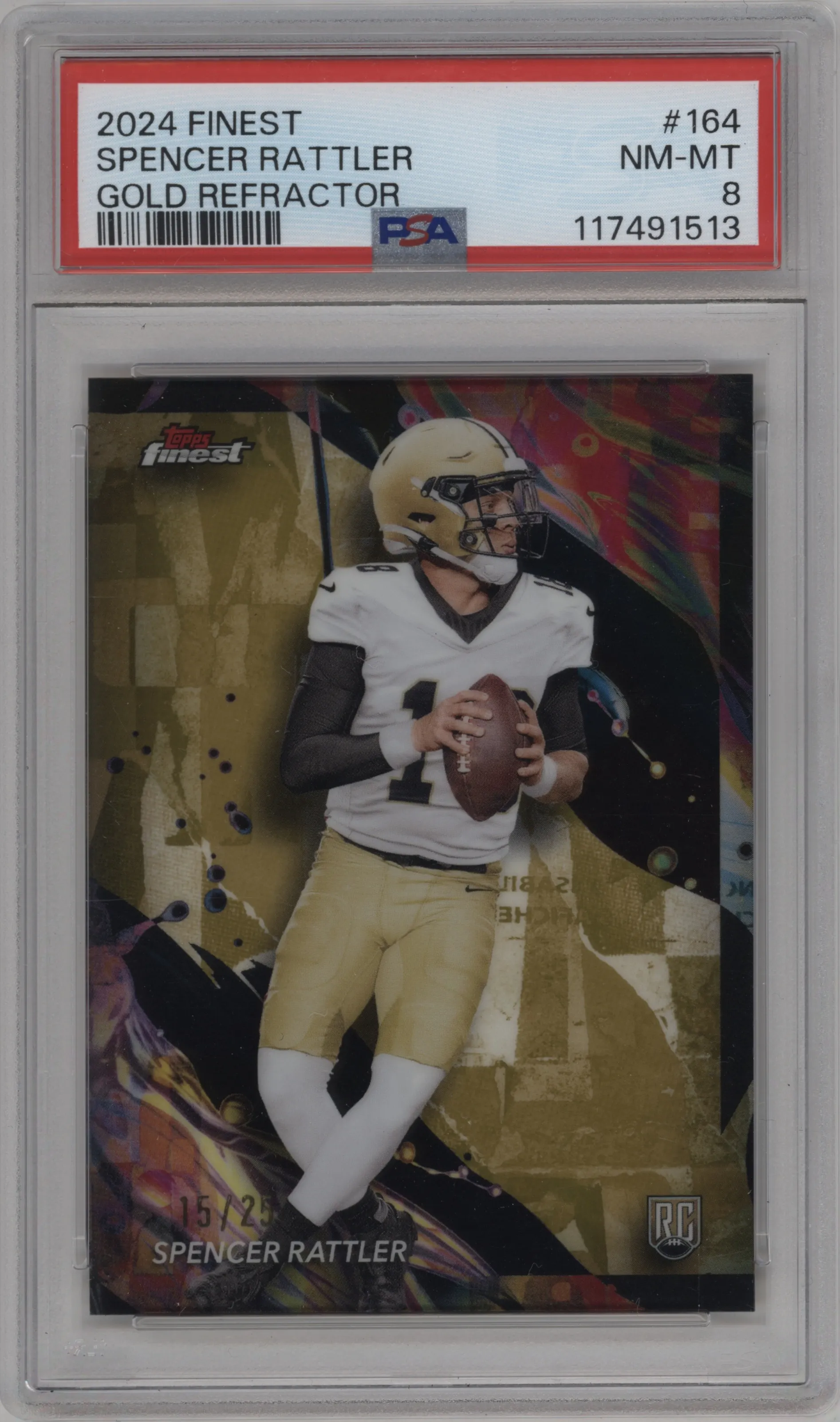 2024 Finest Spencer Rattler Gold Refractor #164 PSA 8