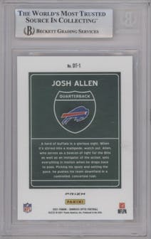 Josh Allen from the 2021 Panini Donruss Optic set graded by Beckett and given an overall grade of 9.