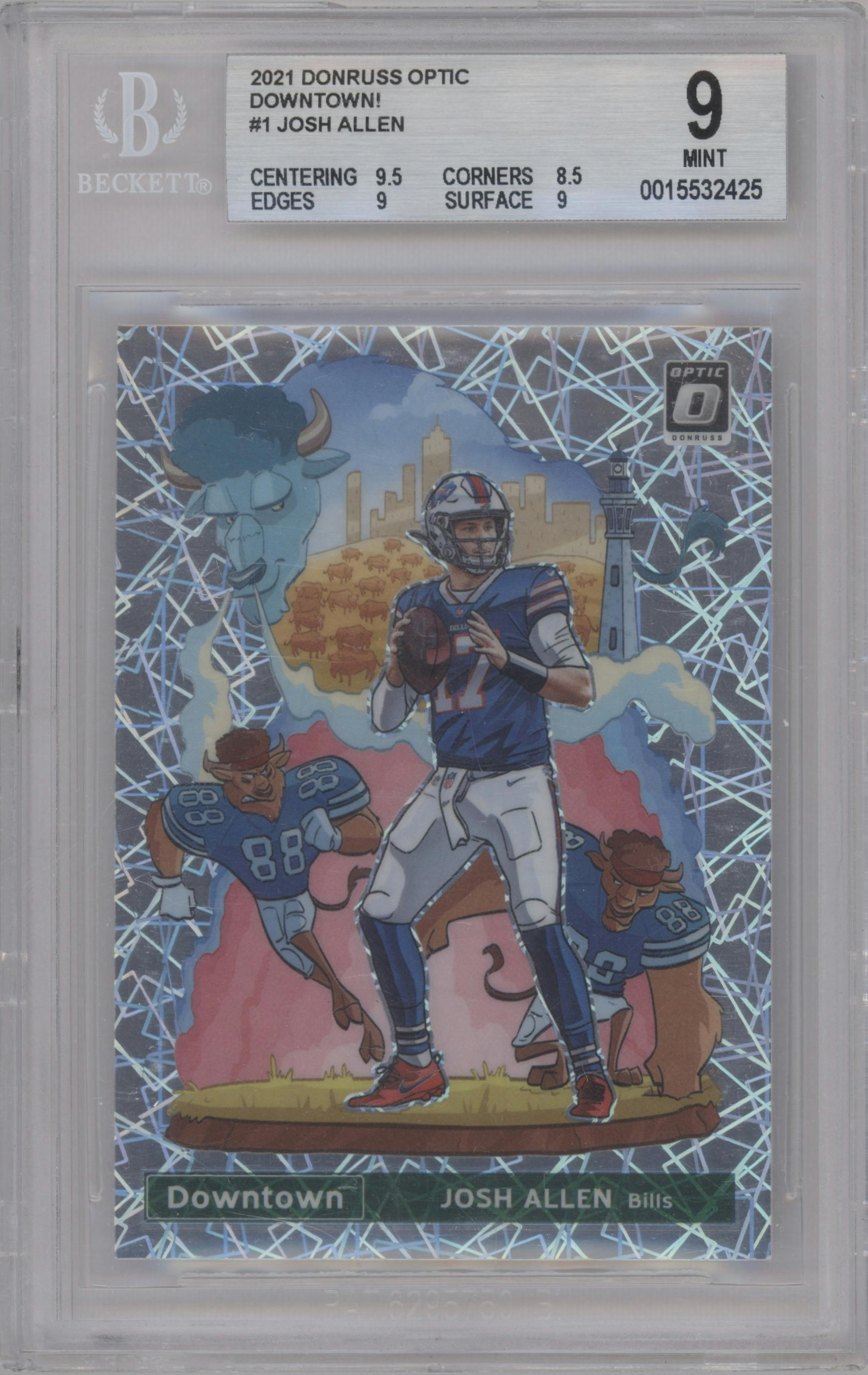 Josh Allen from the 2021 Panini Donruss Optic set graded by Beckett and given an overall grade of 9.