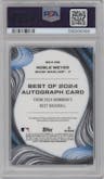 Noble Meyer from the 2024 Bowman's Best set featuring a Blue Ref. parallel graded by PSA and given an overall grade of 10.