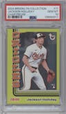 Jackson Holliday from the 2024 Topps Brooklyn Collection set featuring a Chartreuse parallel graded by PSA and given an overall grade of 10.