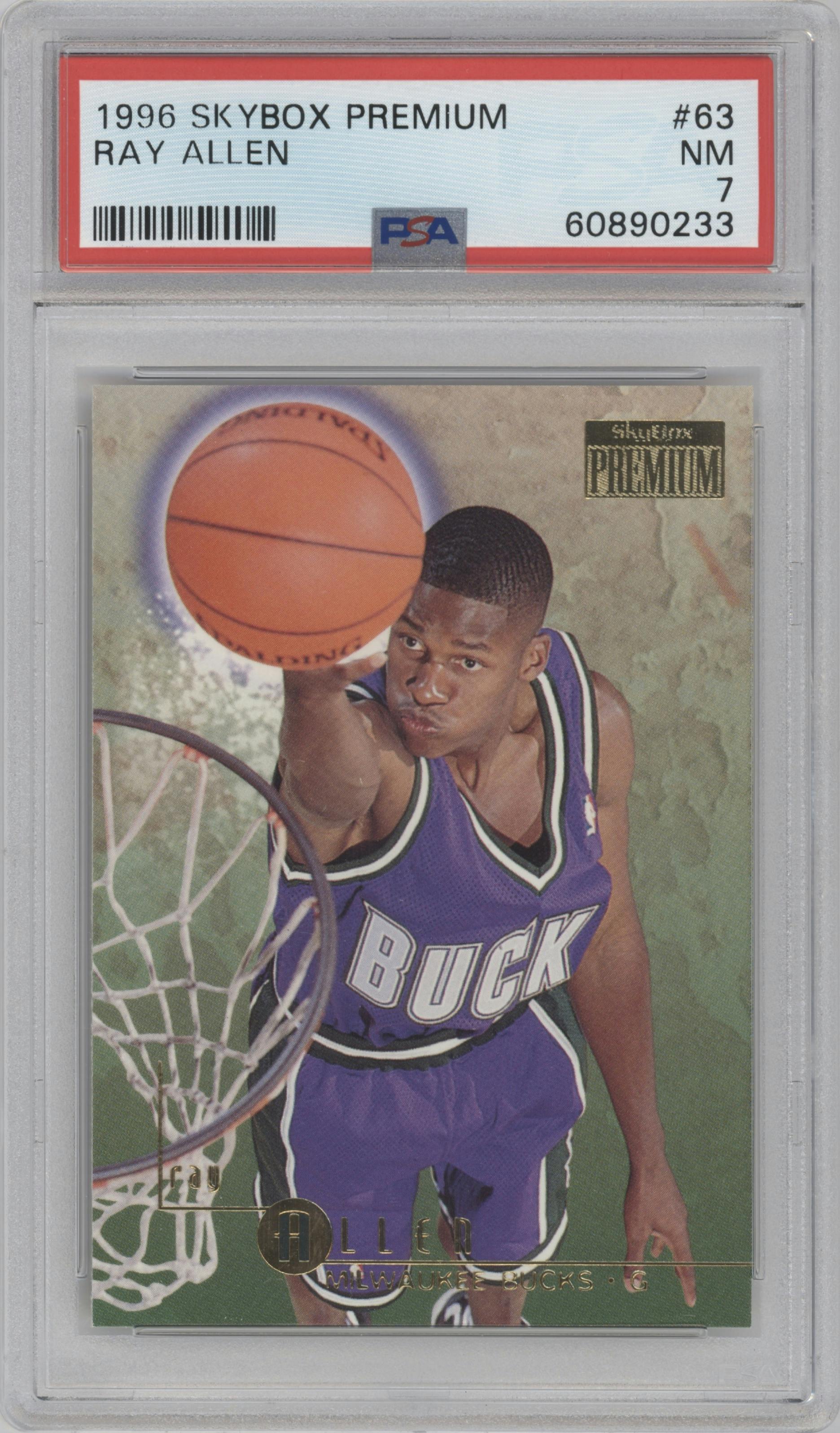 Ray Allen from the 1996-97 Skybox Premium set graded by PSA and given an overall grade of 7.