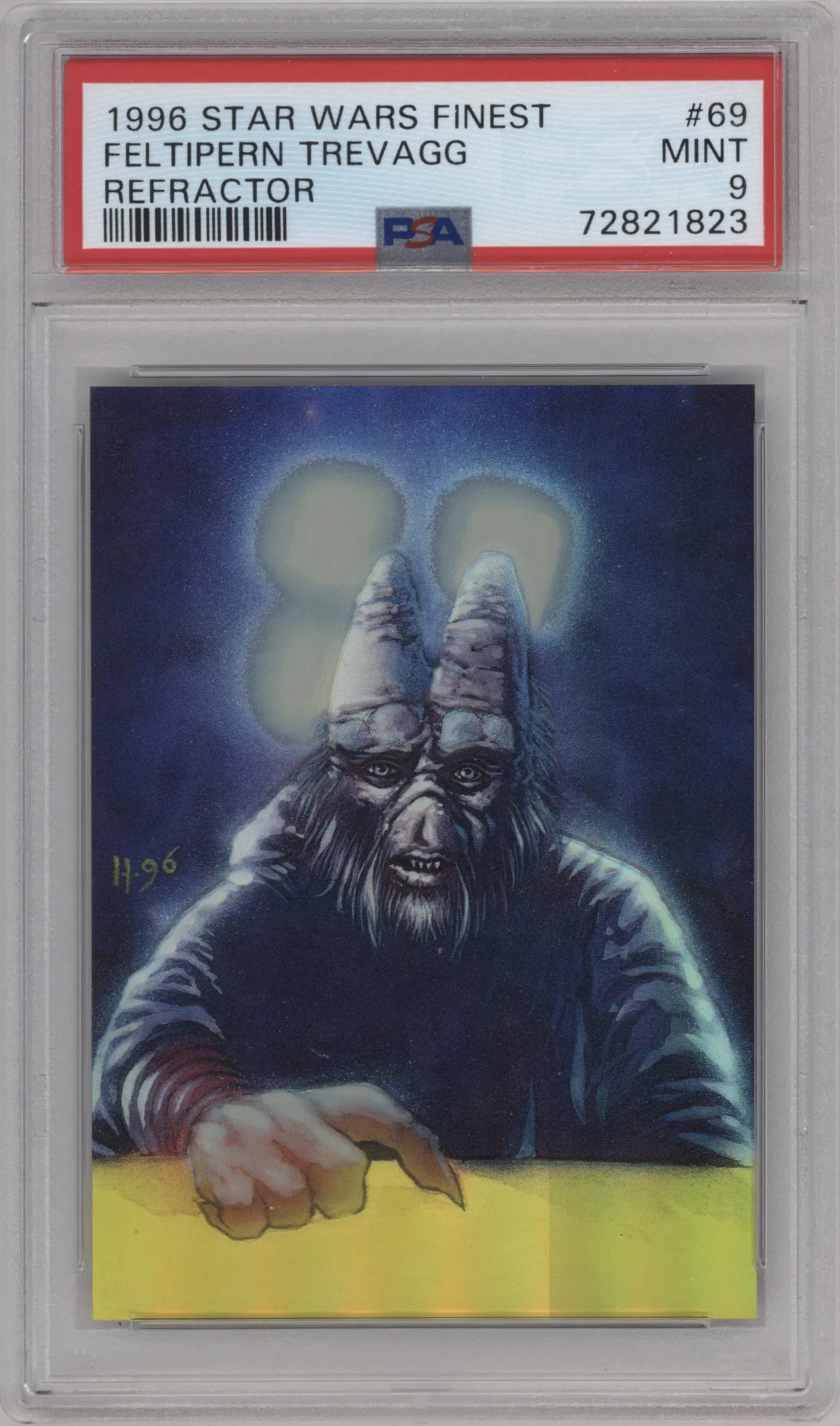 1996 Topps Finest Star Wars Feltipern Trevagg Refractor #69 PSA 9