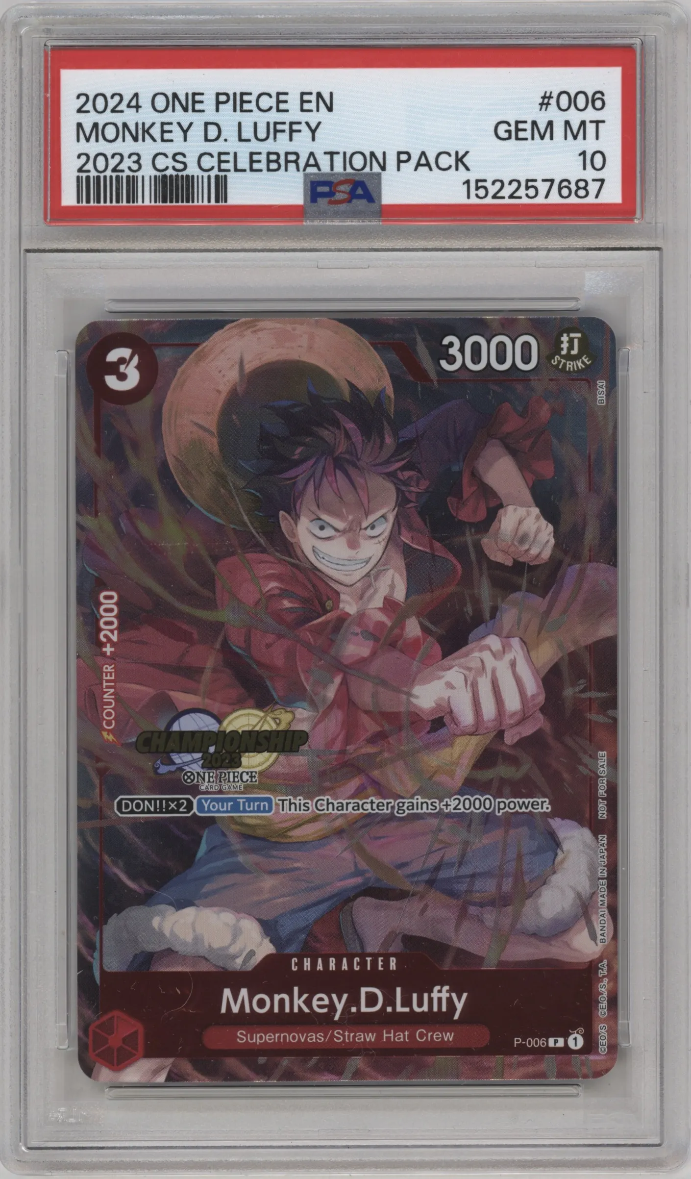2024 One Piece CS 2023 Celeb.Pack Monkey.D.Luffy PSA 10