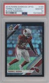 Terrell Suggs from the 2019 Panini Donruss Optic set featuring a Black Pandora parallel graded by PSA and given an overall grade of 10.