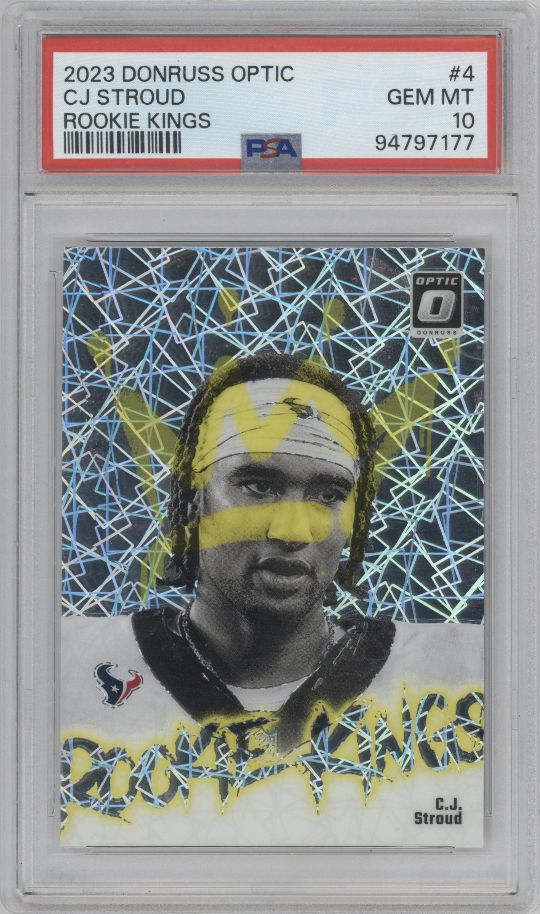 C.J. Stroud from the 2023 Donruss Optic set graded by PSA and given an overall grade of 10.