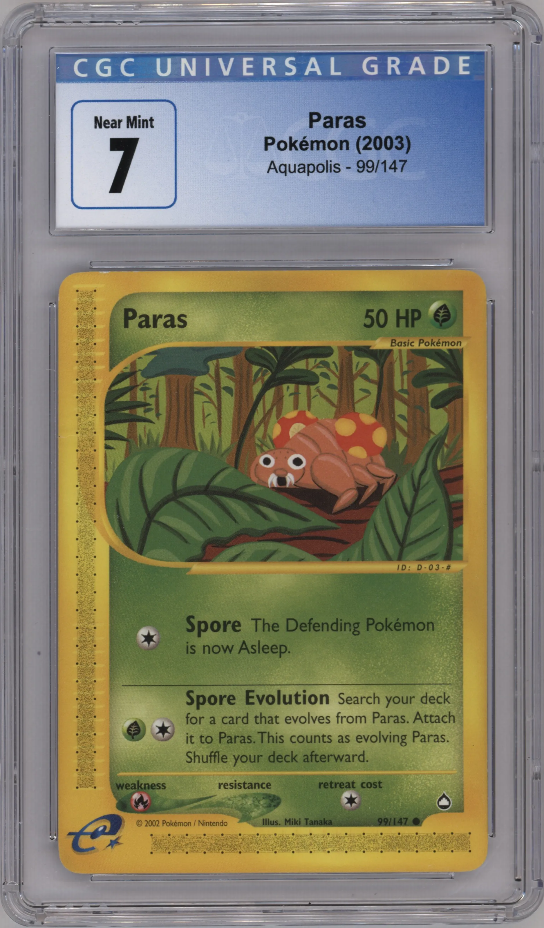 2003 Pokemon E-CARD Aquapolis Paras #99 CGC 7