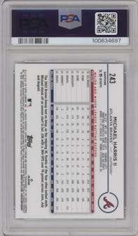 Michael Harris II from the 2024 Topps Chrome Sapphire set featuring a Black Sapphire parallel graded by PSA and given an overall grade of 10.