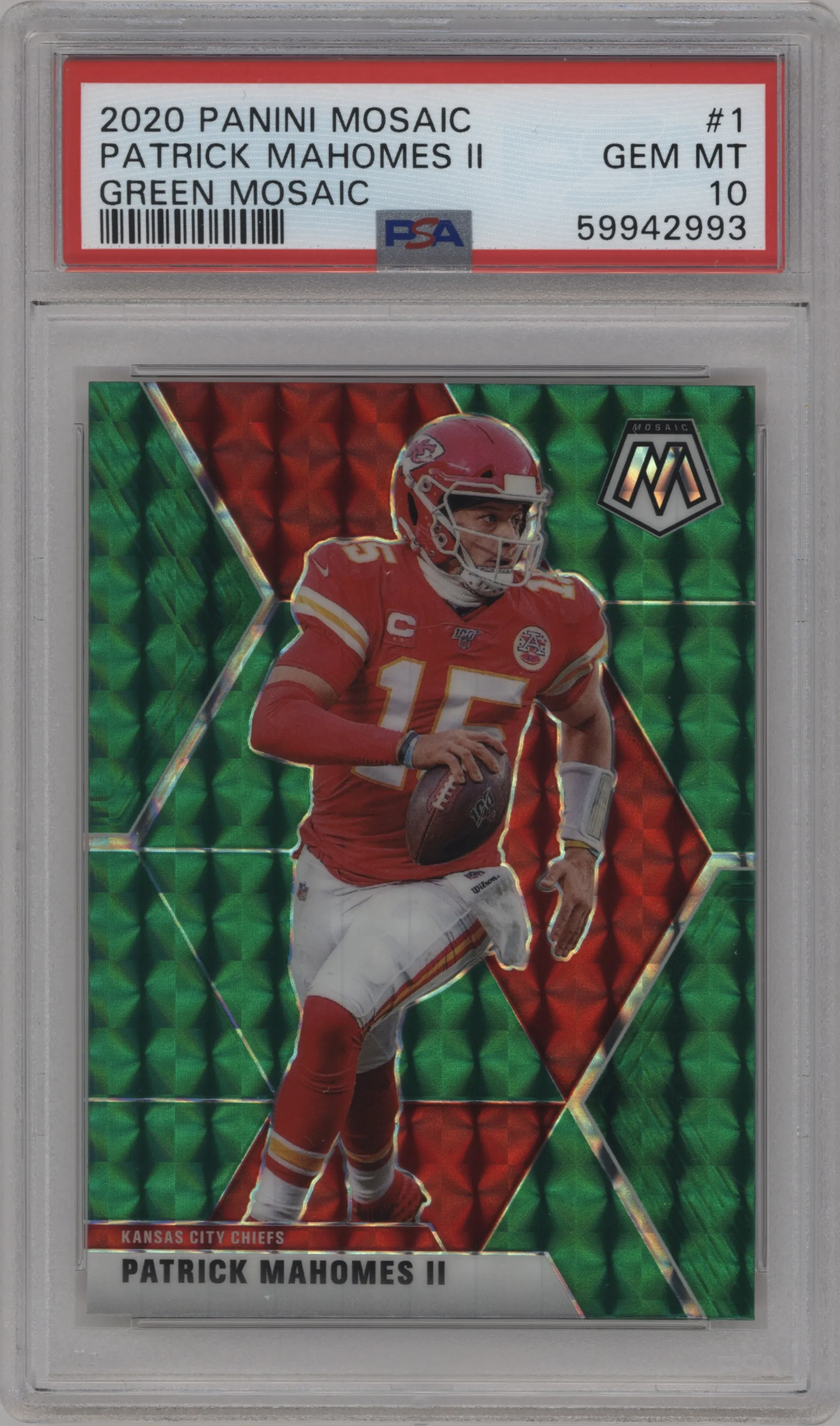 2020 Panini Mosaic Patrick Mahomes II Green Mosaic #1 PSA 10