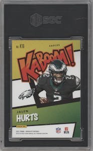 Jalen Hurts from the 2021 Panini Absolute set graded by SGC and given an overall grade of 9.5.