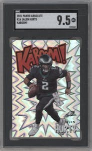 Jalen Hurts from the 2021 Panini Absolute set graded by SGC and given an overall grade of 9.5.