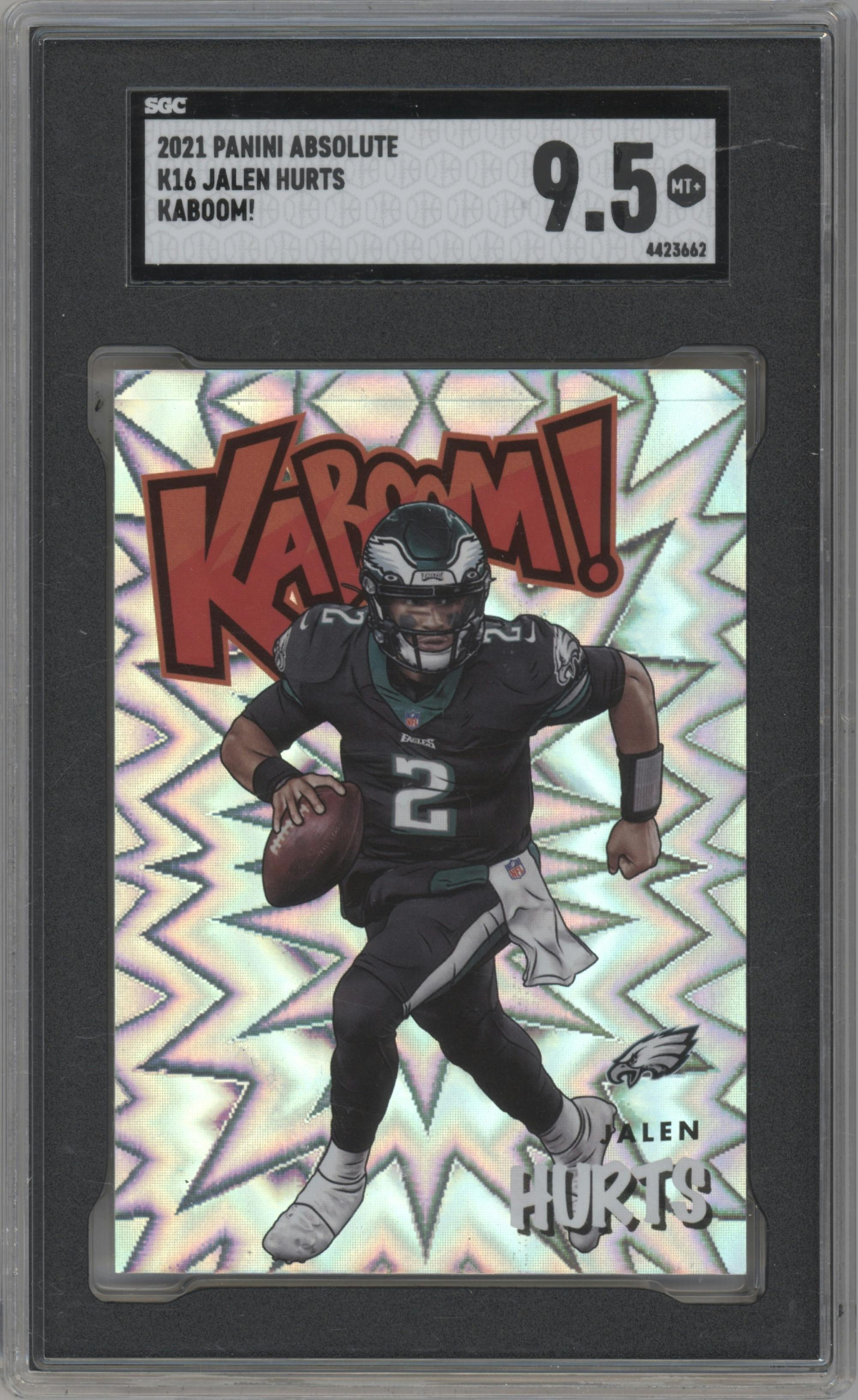 Jalen Hurts from the 2021 Panini Absolute set graded by SGC and given an overall grade of 9.5.