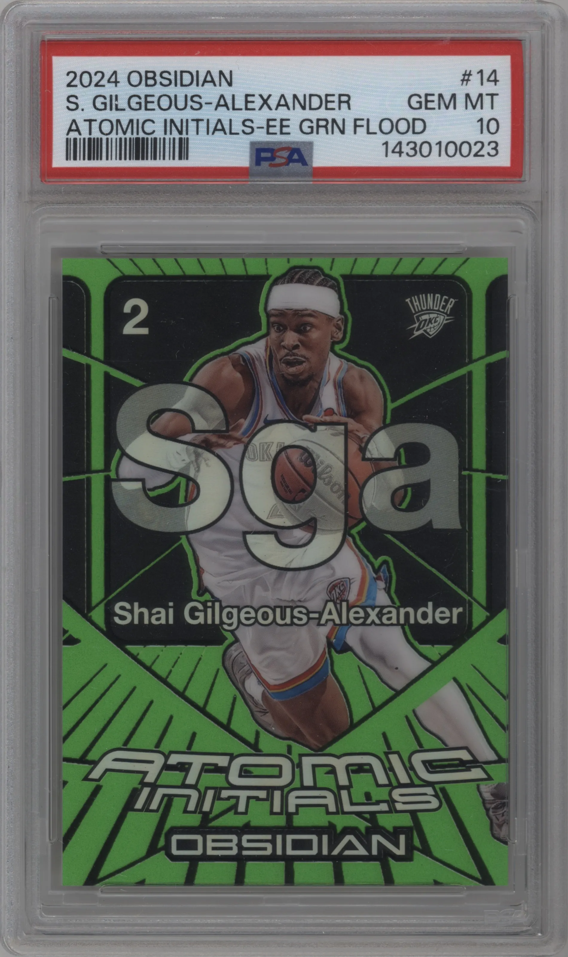 2024 Panini Obsidian Atomic Initials Shai Gilgeous-Alexander Electric Etch Green Flood #14 PSA 10