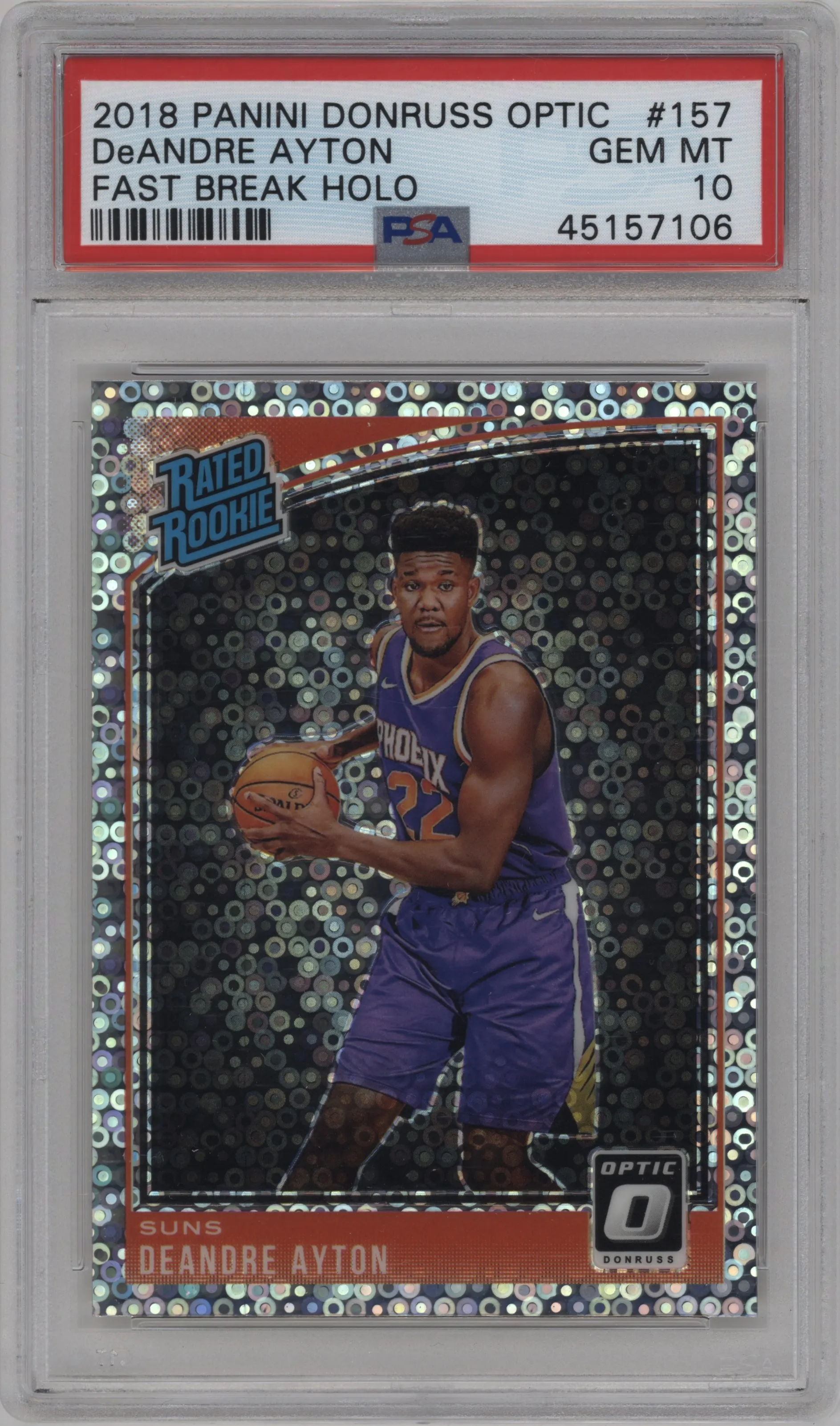 2018 Panini Donruss Optic Rated Rookie Deandre Ayton Fast Break Holo PSA 10