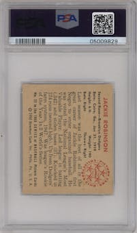 Jackie Robinson from the 1950 Bowman set graded by PSA and given an overall grade of 7.