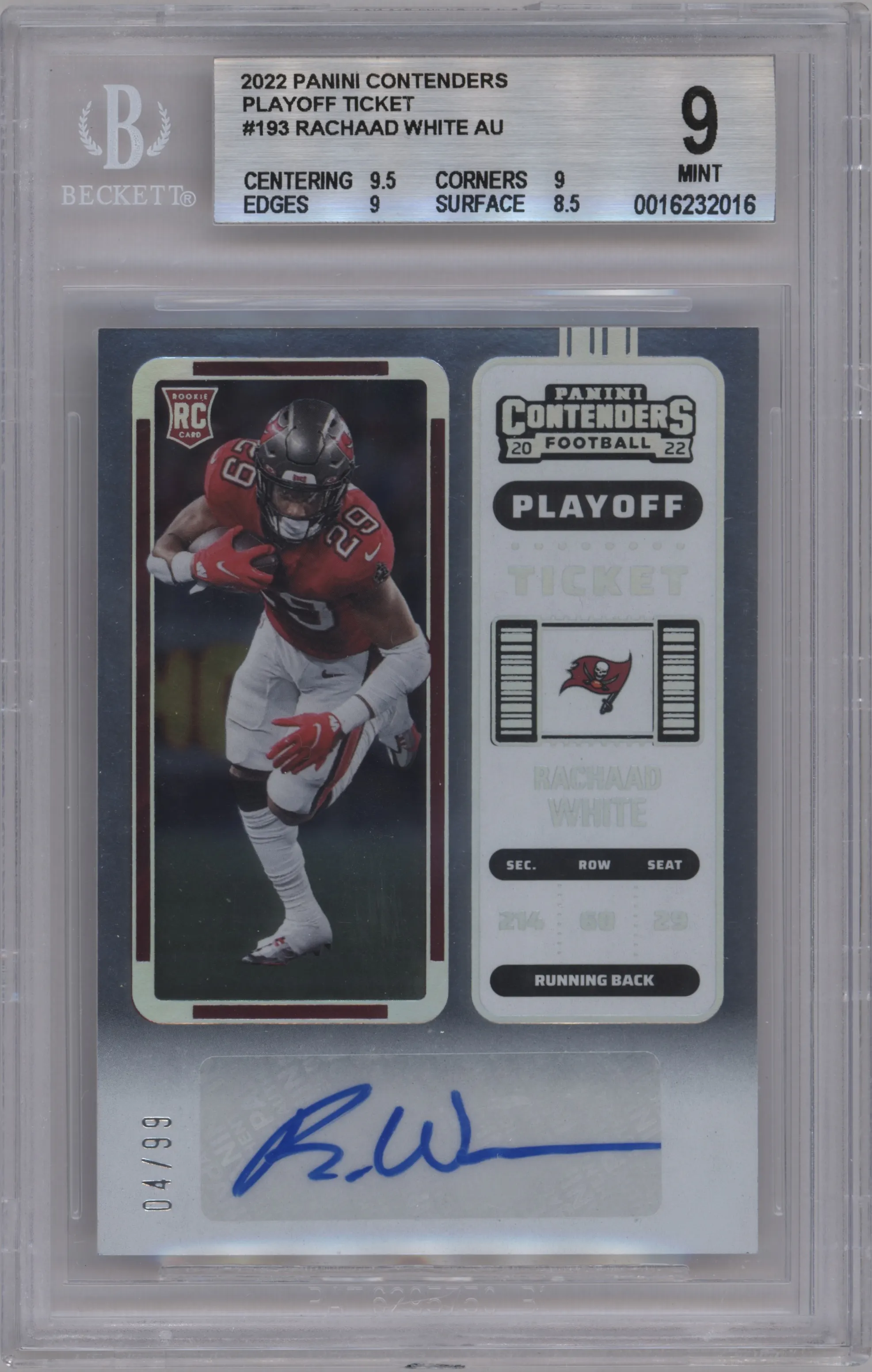 2022 Panini Contenders Rke.Tkt.Auto Rachaad White Playoff Ticket #193 BGS 9