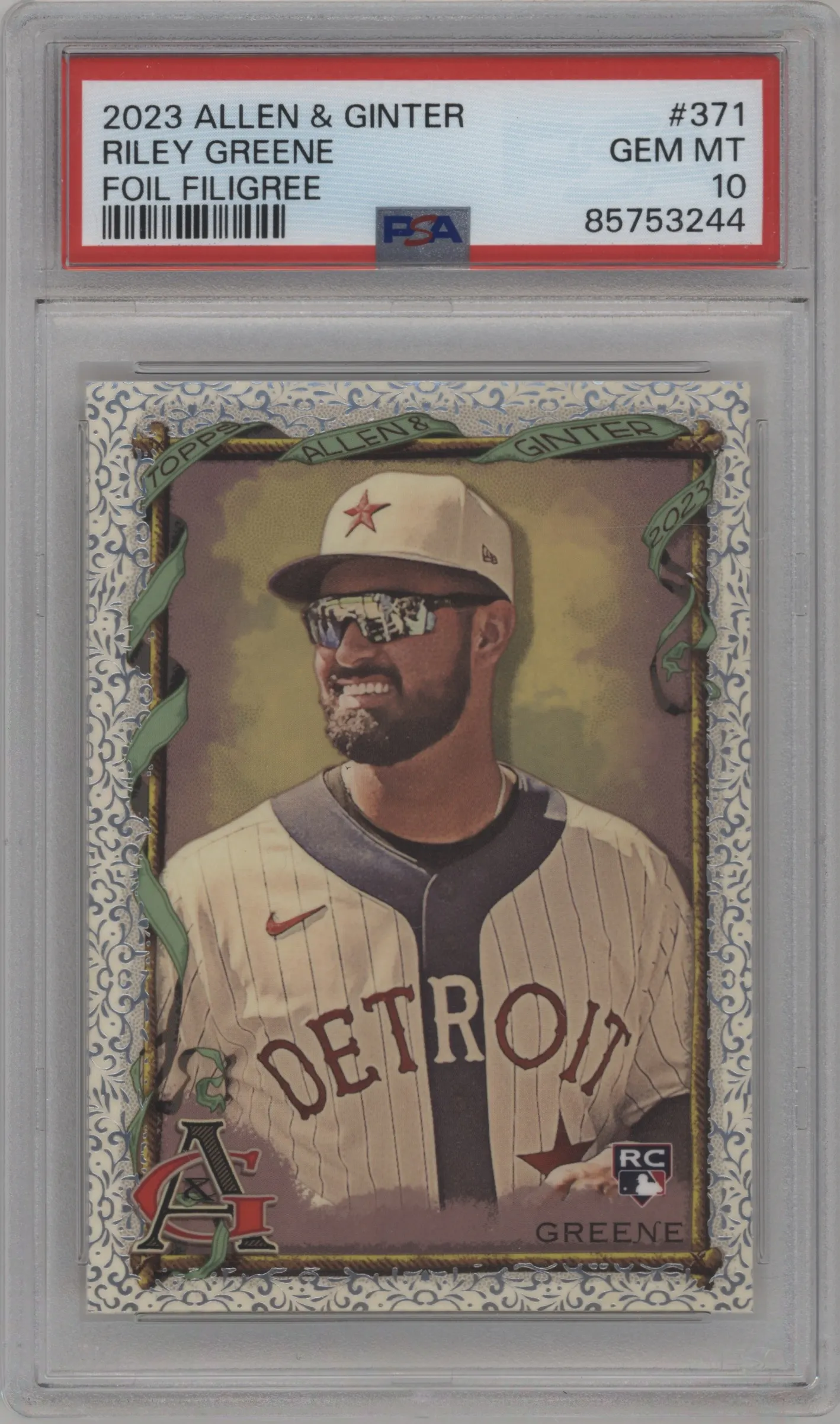 2023 Topps Allen & Ginter SP Riley Greene Foil Filigree #371 PSA 10