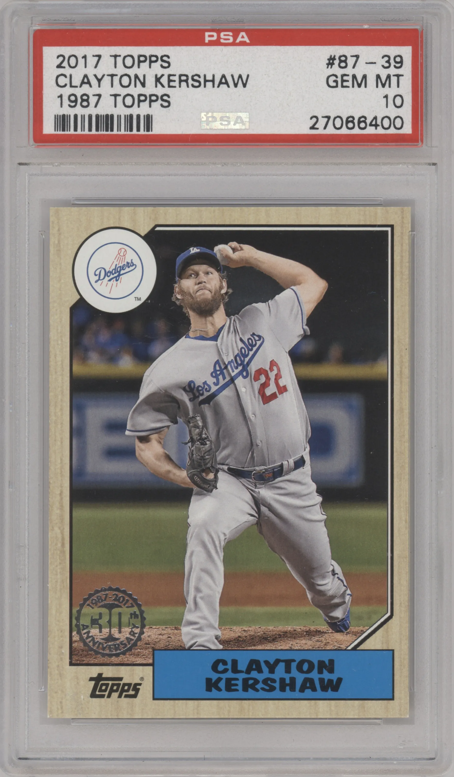 2017 Topps Series 1 1987 Topps Clayton Kershaw #87-39 PSA 10