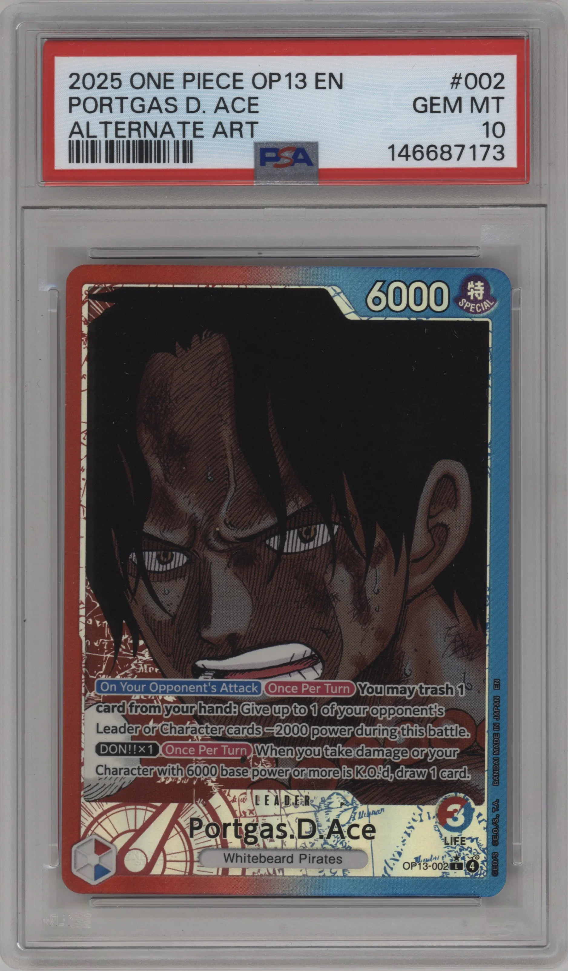 2025 One Piece Carrying On His Will Portgas.D.Ace Alternate Art PSA 10