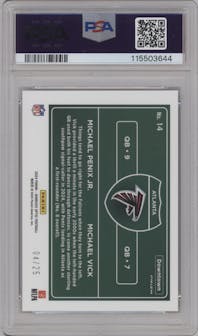 Michael Penix Jr./Michael Vick from the 2024 Donruss Optic set featuring a Black Pandora parallel graded by PSA and given an overall grade of 10.