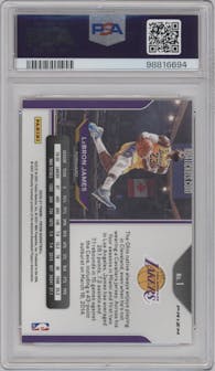LeBron James from the 2020-21 Panini Prizm set featuring a Orange Ice parallel graded by PSA and given an overall grade of 10.