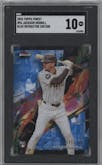 Jackson Merrill from the 2024 Topps Finest set featuring a Blue Refractor parallel graded by SGC and given an overall grade of 10.