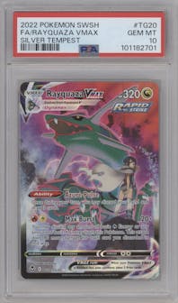 Rayquaza VMAX from the 2022 Pokemon SWSH set graded by PSA and given an overall grade of 10.