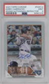 Kerry Carpenter from the 2023 Topps Chrome set featuring a Refractor parallel graded by PSA and given an overall grade of 9.
