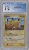 Pikachu from the 2007 Pokemon EX set graded by CSG and given an overall grade of 7.5.