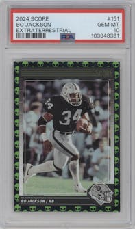 Bo Jackson from the 2024 Panini Score set featuring a Extraterrestrial parallel graded by PSA and given an overall grade of 10.