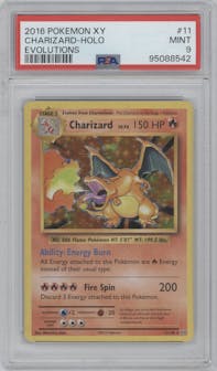 Charizard  from the 2016 Pokemon XY set graded by PSA and given an overall grade of 9.