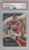 Patrick Mahomes II from the 2023 Panini Select set featuring a Tri-Color parallel graded by PSA and given an overall grade of 10.