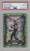 Bryce Young from the 2023 Panini Prizm set featuring a Neon Green Pulsar parallel graded by PSA and given an overall grade of 10.