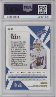 Josh Allen from the 2020 Panini Phoenix set featuring a Fire Burst parallel graded by PSA and given an overall grade of 7.