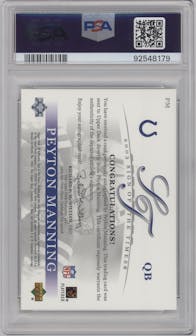 Peyton Manning from the 2003 SP Authentic set graded by PSA and given an overall grade of 9.