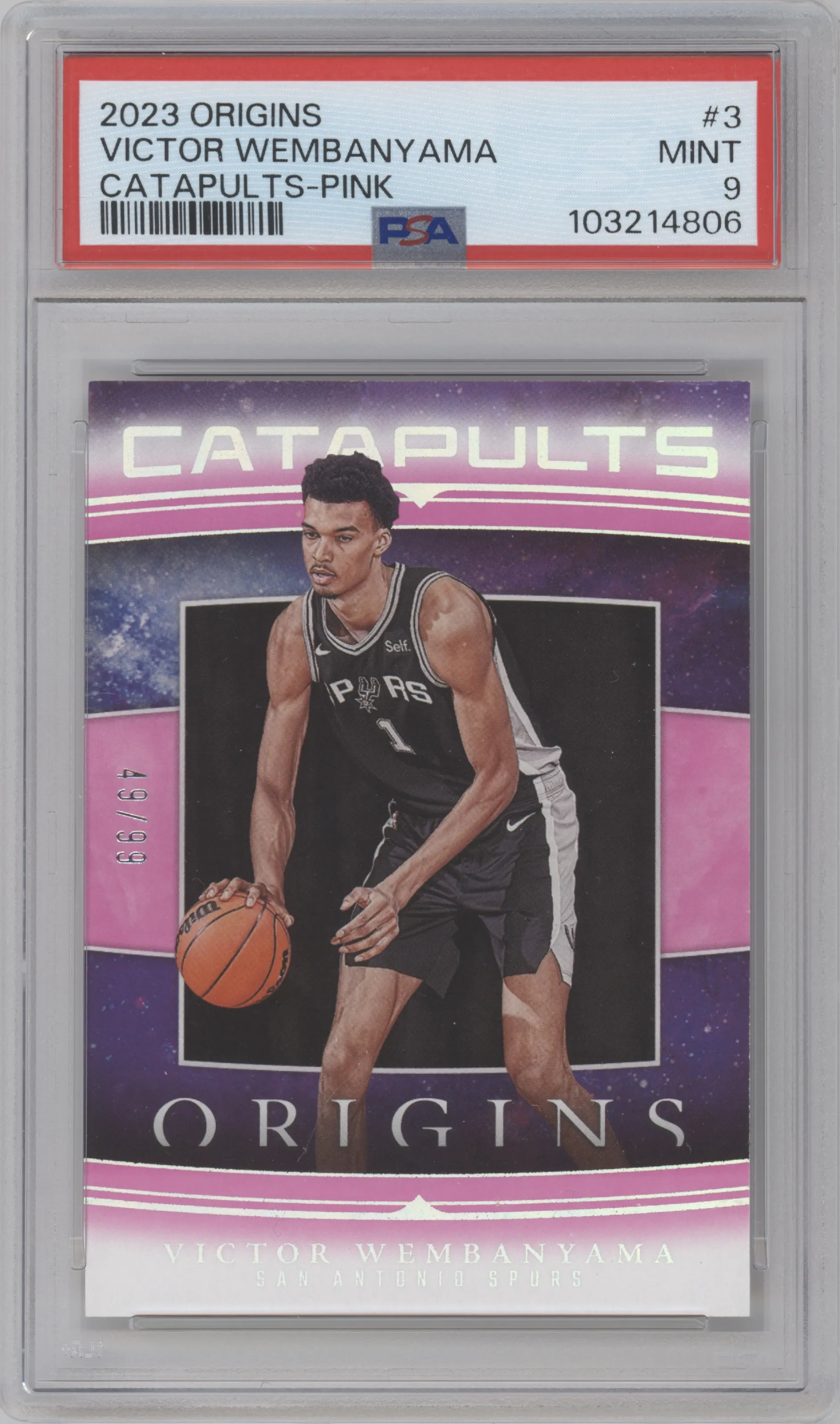 2023 Panini Origins Catapults Victor Wembanyama Pink #3 PSA 9