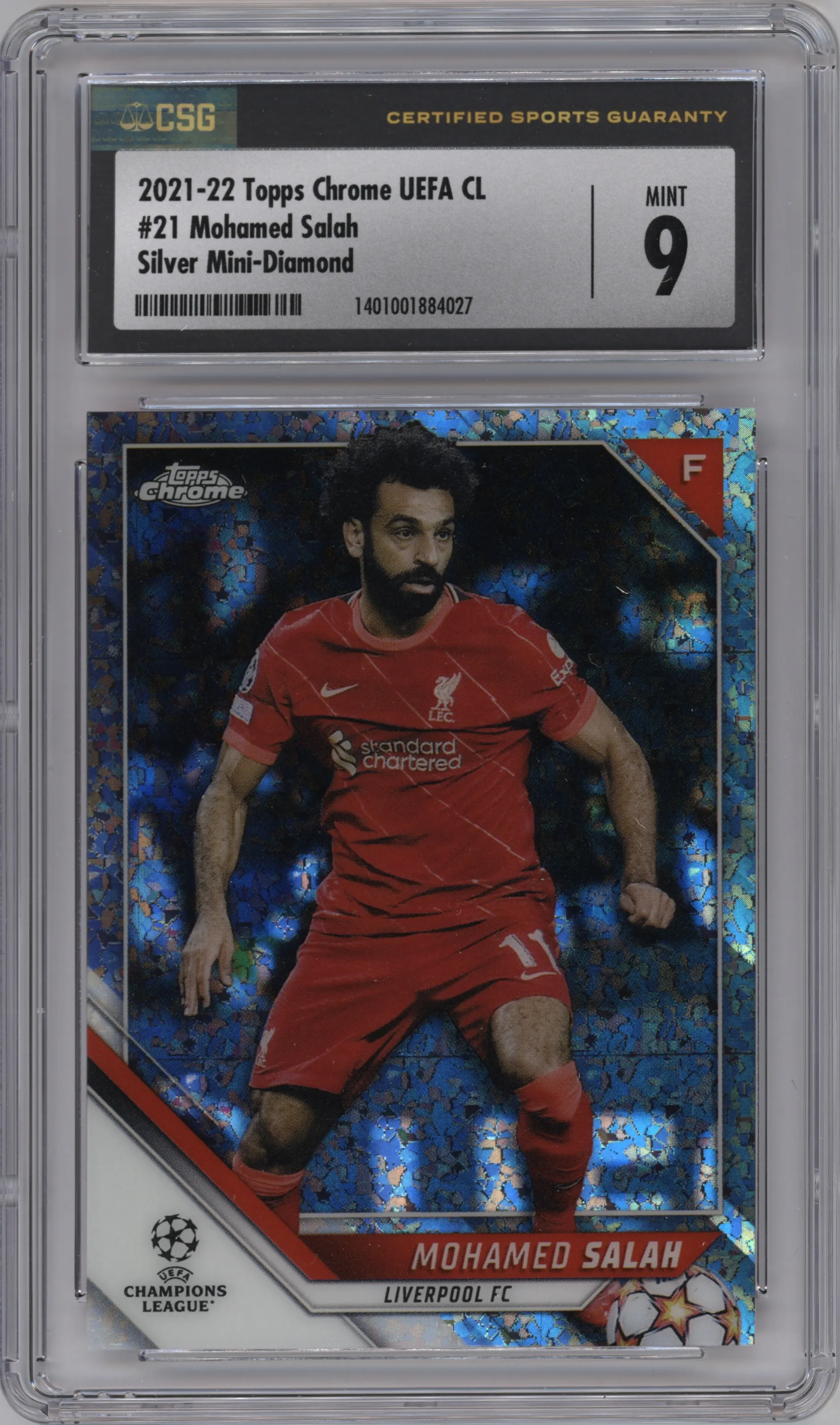 2021 Topps Chrome UEFA Champions League Mohamed Salah Silver Mini-Diamond Refractor #21 CGC 9