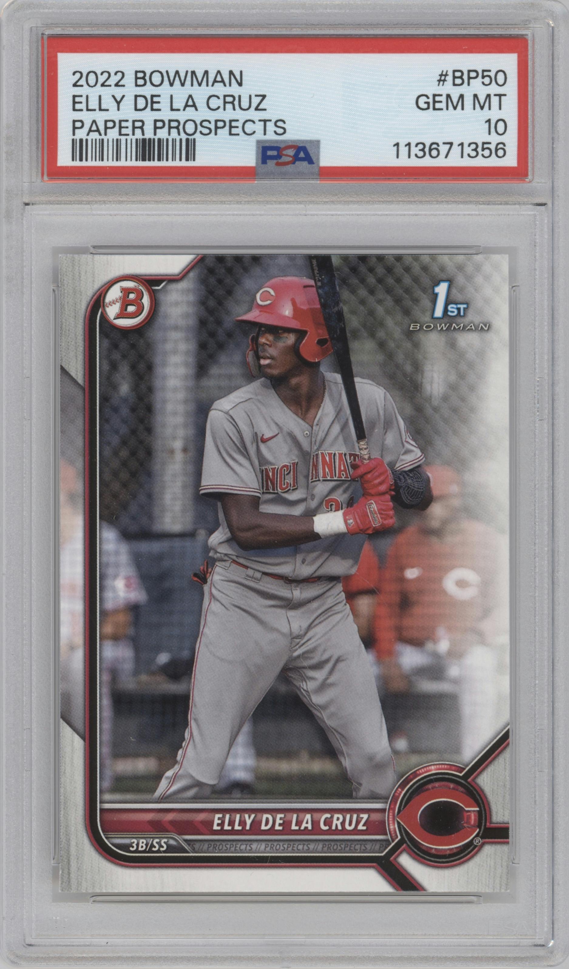 Elly De La Cruz from the 2022 Bowman set graded by PSA and given an overall grade of 10.