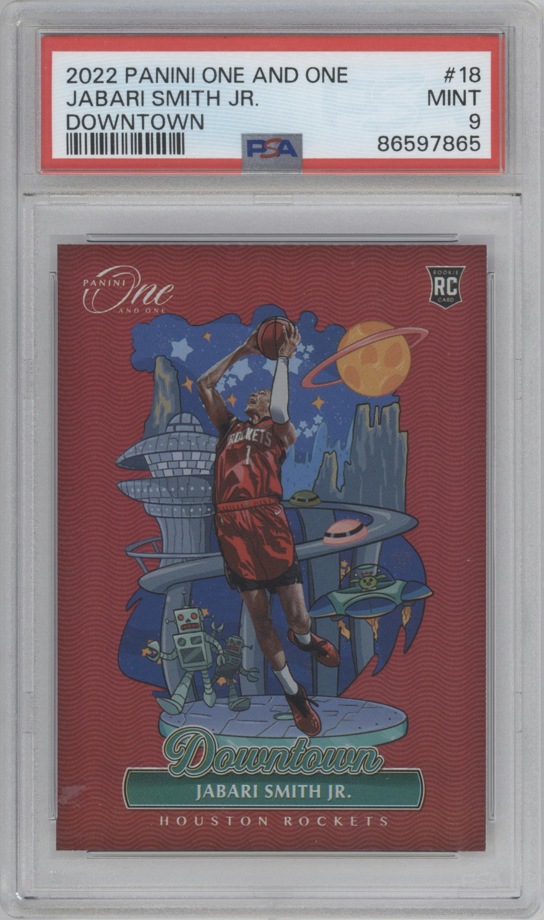 Jabari Smith Jr. from the 2022-23 Panini One and One set graded by PSA and given an overall grade of 9.