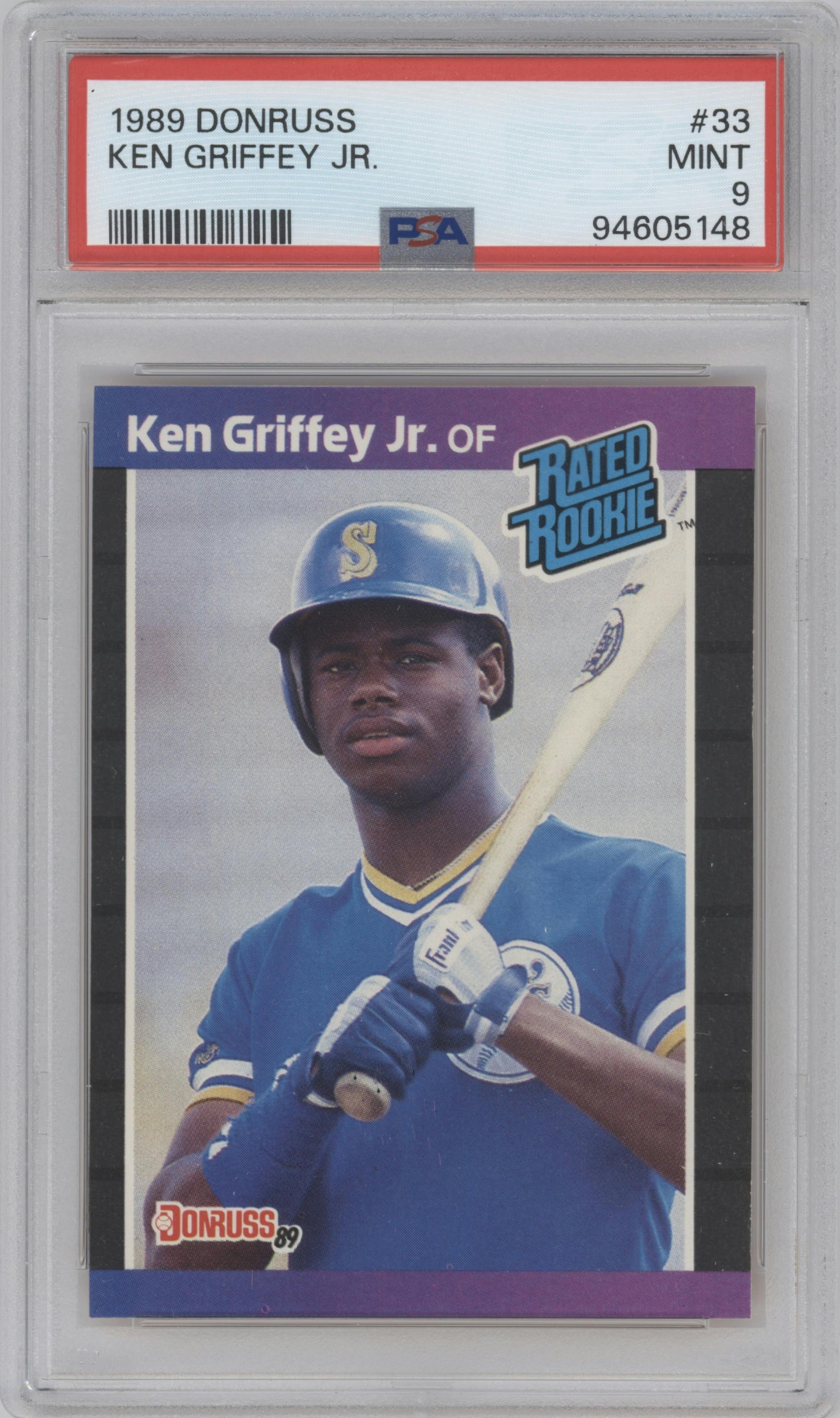 Ken Griffey Jr. from the 1989 Donruss set graded by PSA and given an overall grade of 9.