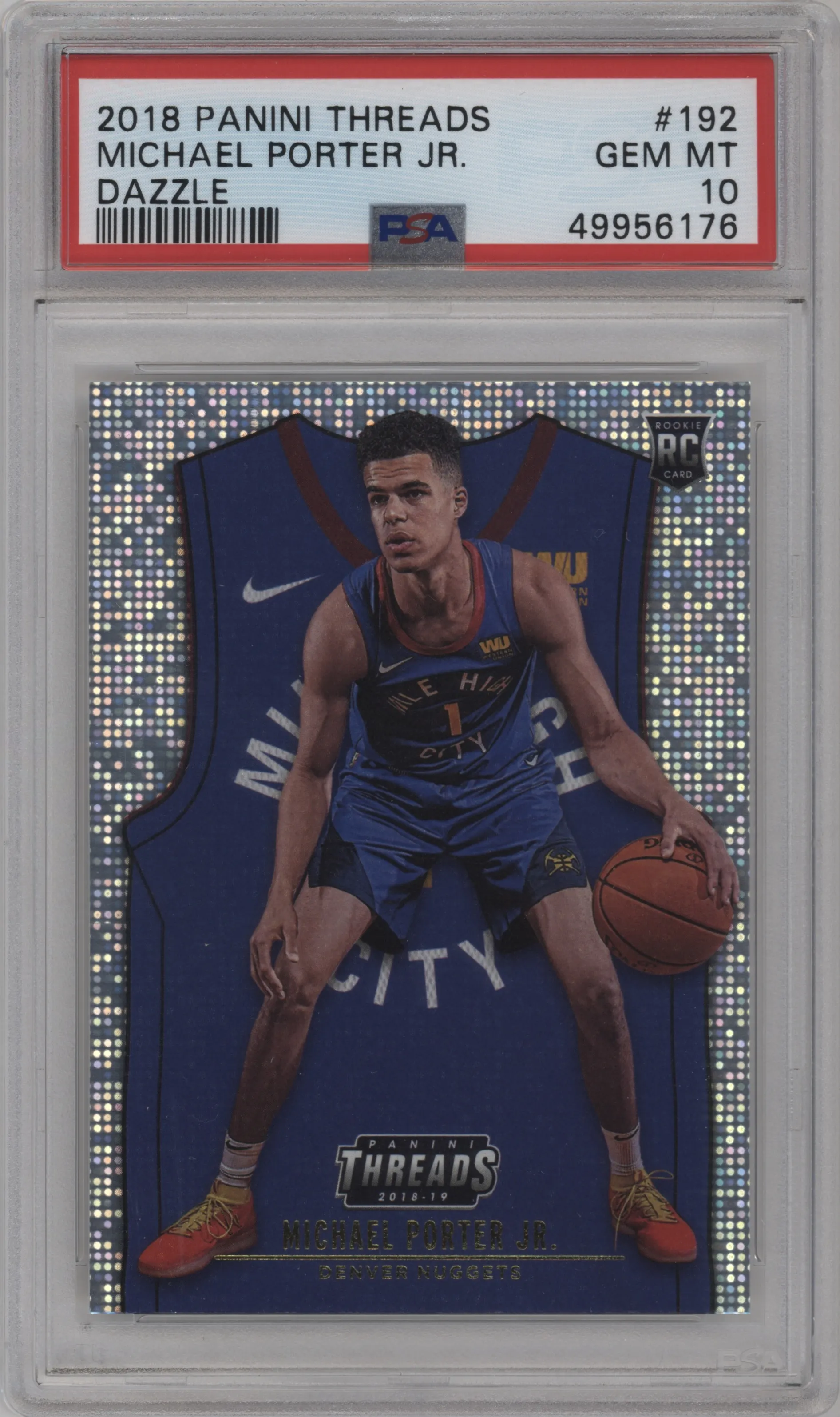 2018 Panini Threads SP Rke.Statement Jrsy. Michael Porter Jr. Dazzle #192 PSA 10