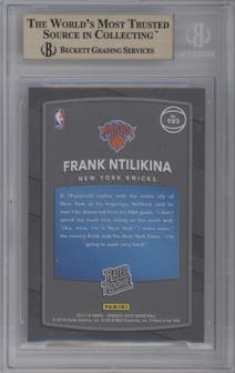 Frank Ntilikina from the 2017-18 Panini Donruss Optic set featuring a Shock parallel graded by Beckett and given an overall grade of 9.5.