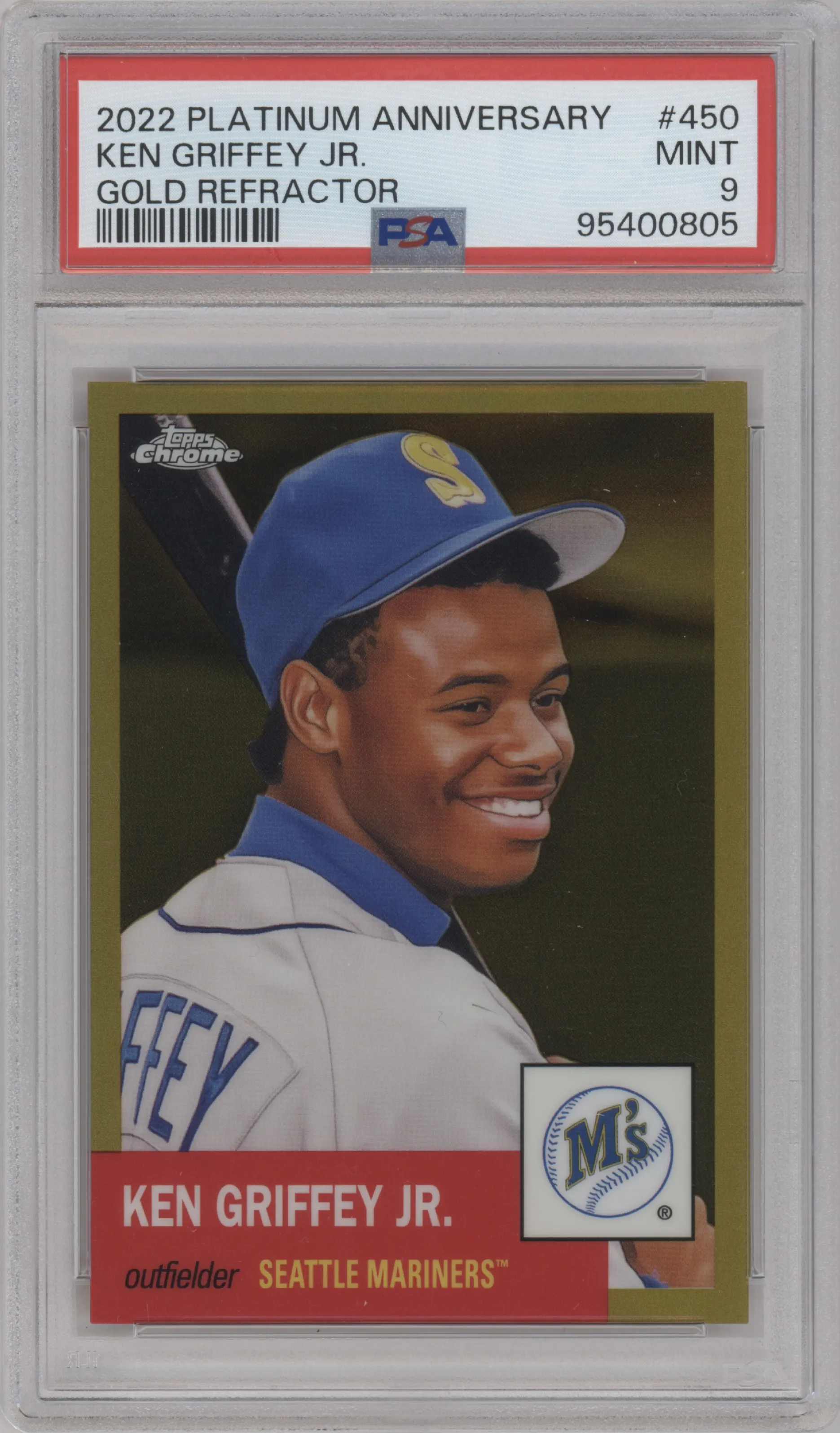 2022 Topps Chrome Platinum Anniversary Ken Griffey Jr. Gold Refractor #450 PSA 9