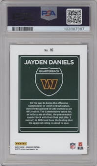 Jayden Daniels from the 2024 Donruss set graded by PSA and given an overall grade of 10.