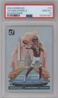 Jayden Daniels from the 2024 Donruss set graded by PSA and given an overall grade of 10.