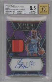 Shai Gilgeous-Alexander from the 2022-23 Panini Select set featuring a Purple parallel graded by Beckett and given an overall grade of 8.5.