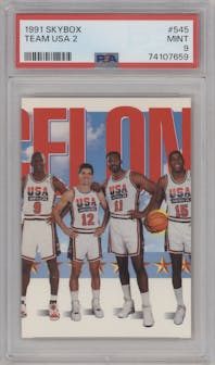 Michael Jordan/John Stockton/Karl Malone/Earvin Johnson from the 1991-92 Skybox set graded by PSA and given an overall grade of 9.