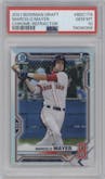Marcelo Mayer from the 2021 Bowman Draft set featuring a Refractor parallel graded by PSA and given an overall grade of 10.