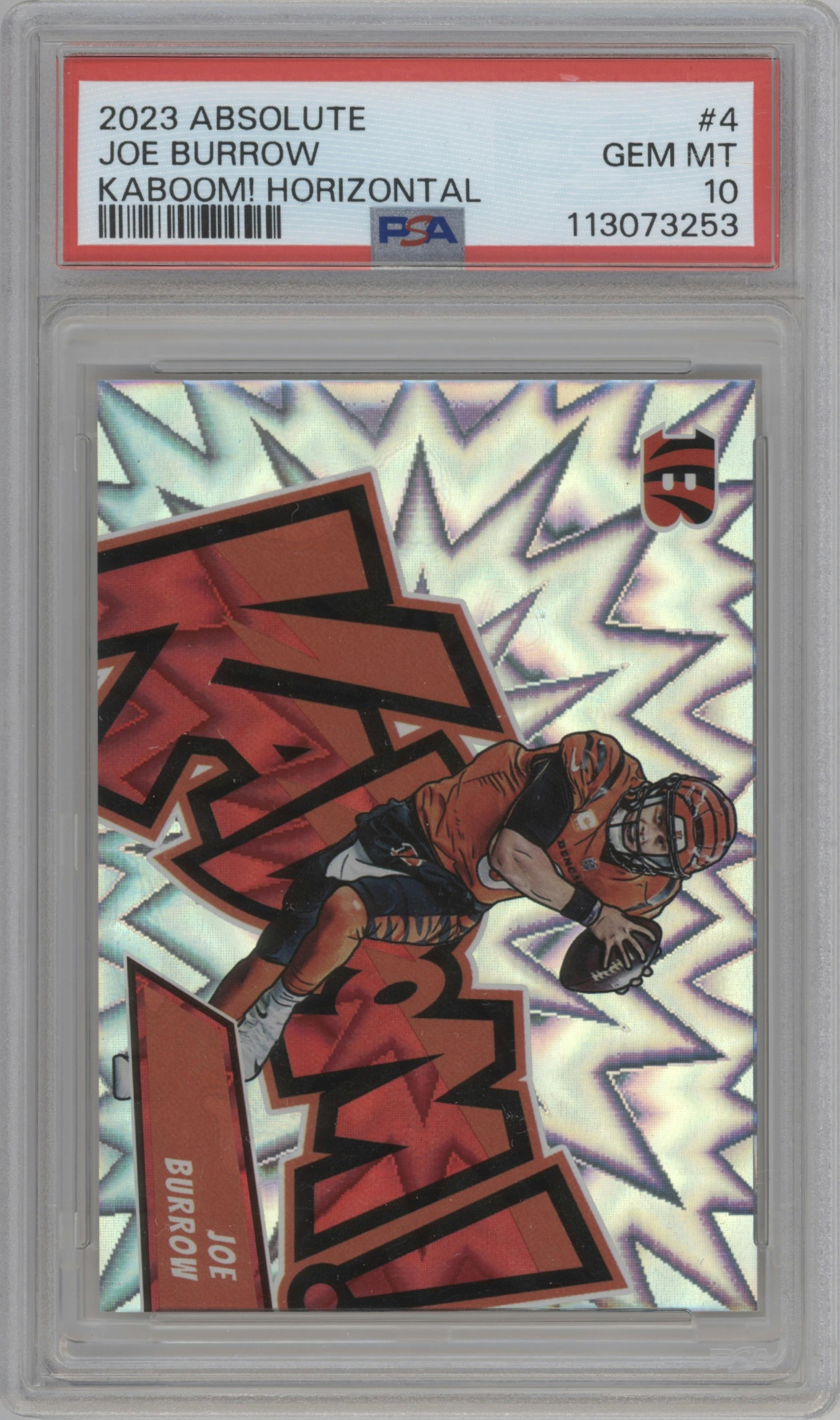 Joe Burrow from the 2023 Panini Absolute set graded by PSA and given an overall grade of 10.