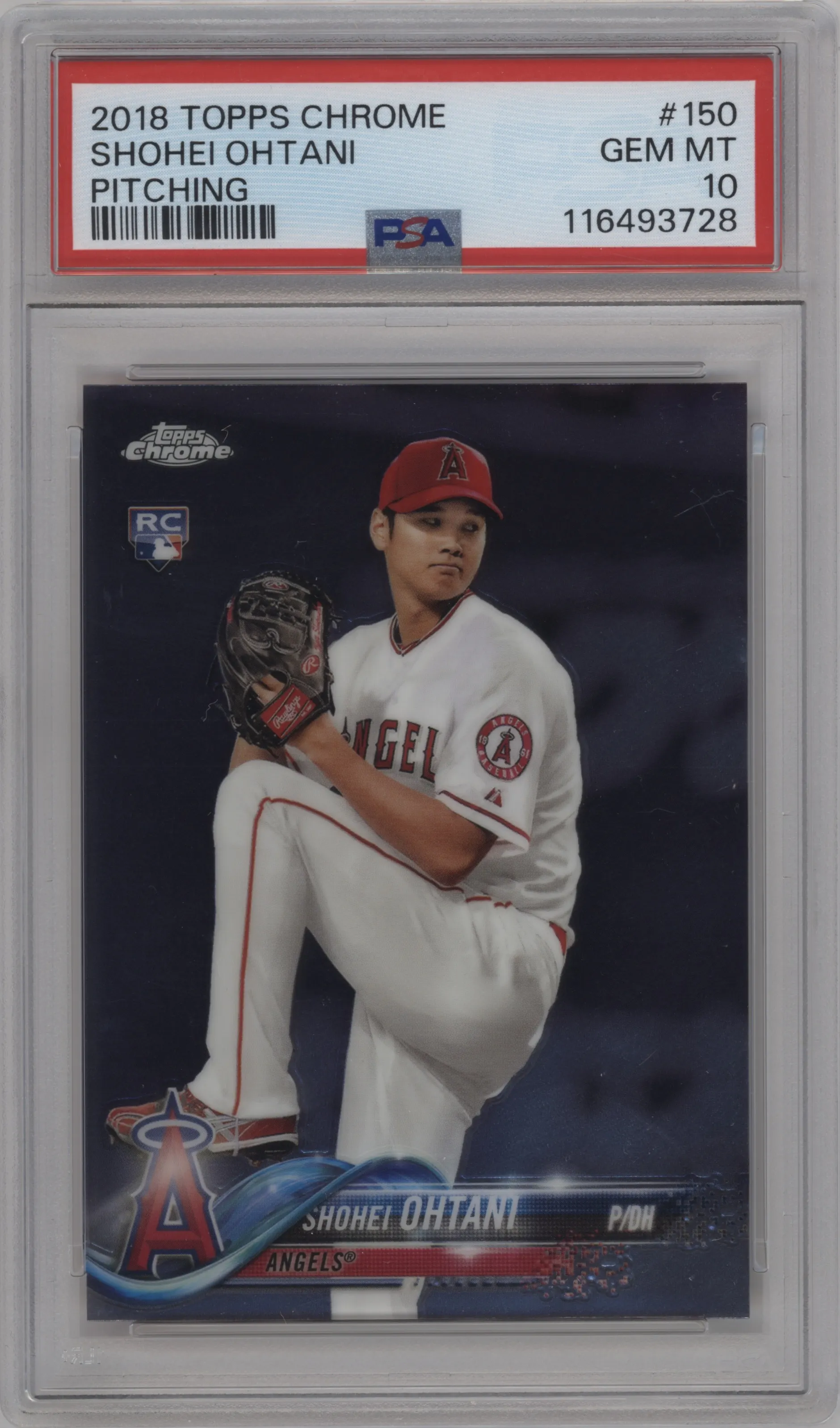 Shohei Ohtani from the 2018 Topps Chrome set graded by PSA and given an overall grade of 10.